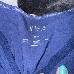 Cherokee iflex Women's V-Neck Knit Panel Top Navy Blue Medium